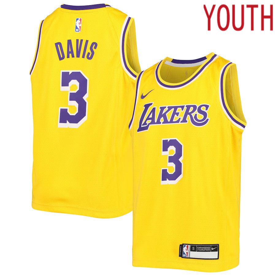 Youth Los Angeles Lakers 3 Anthony Davis Nike Gold Swingman NBA Jersey